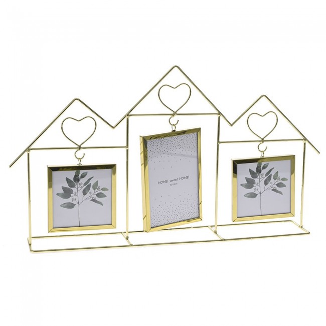 Πολυκορνίζα 3 θέσεων από μέταλλο/γυαλί σε χρώμα χρυσό 50x8x28