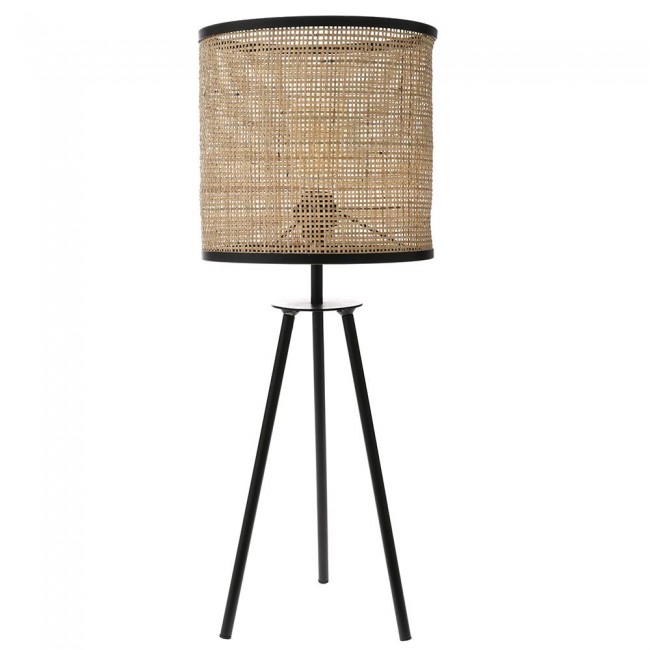 Φωτιστικό δαπέδου ψάθινο σε χρώμα μαύρο/φυσικό Φ25x63