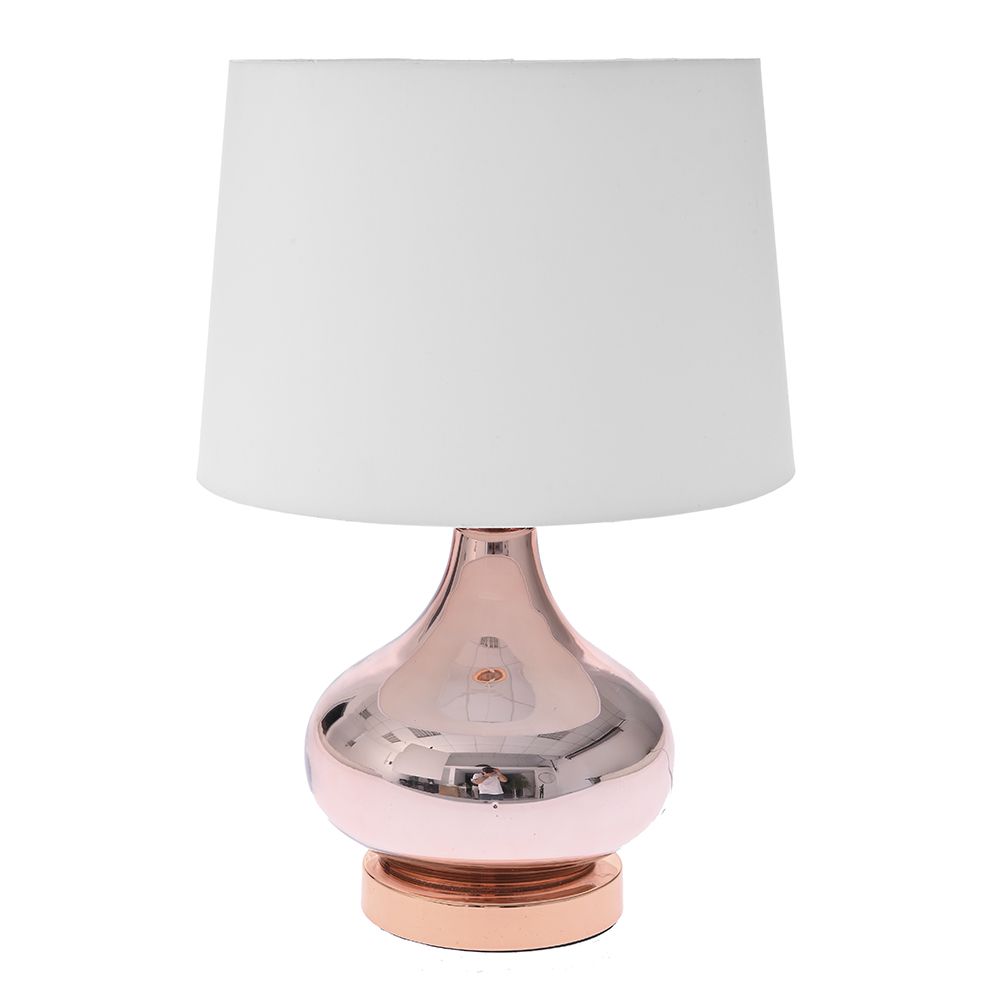 Φωτιστικό επιτραπέζιο από γυαλί/ύφασμα σε χρώμα ροζ χρυσό/λευκό Φ28.5x42