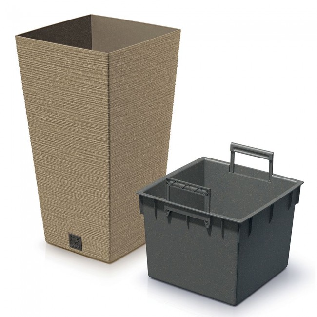 Κασπώ "FURU SQUARE" από πλαστικό/ξύλο σε καφέ χρώμα 35x35x66