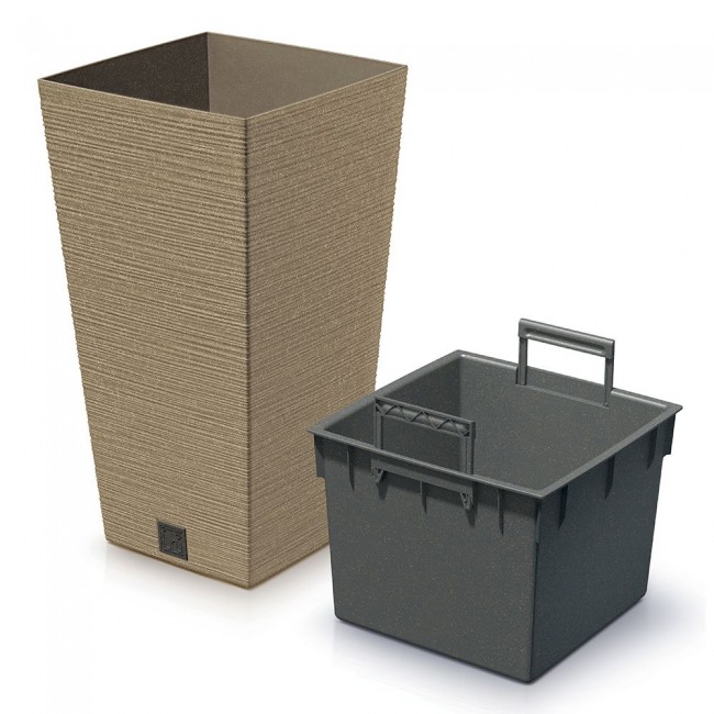 Κασπώ "FURU SQUARE" από πλαστικό/ξύλο σε μόκα χρώμα 27x27x50