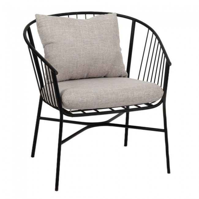 Πολυθρόνα από μέταλλο σε μαύρο χρώμα με εκρού μαξιλάρια 68Χ62Χ77