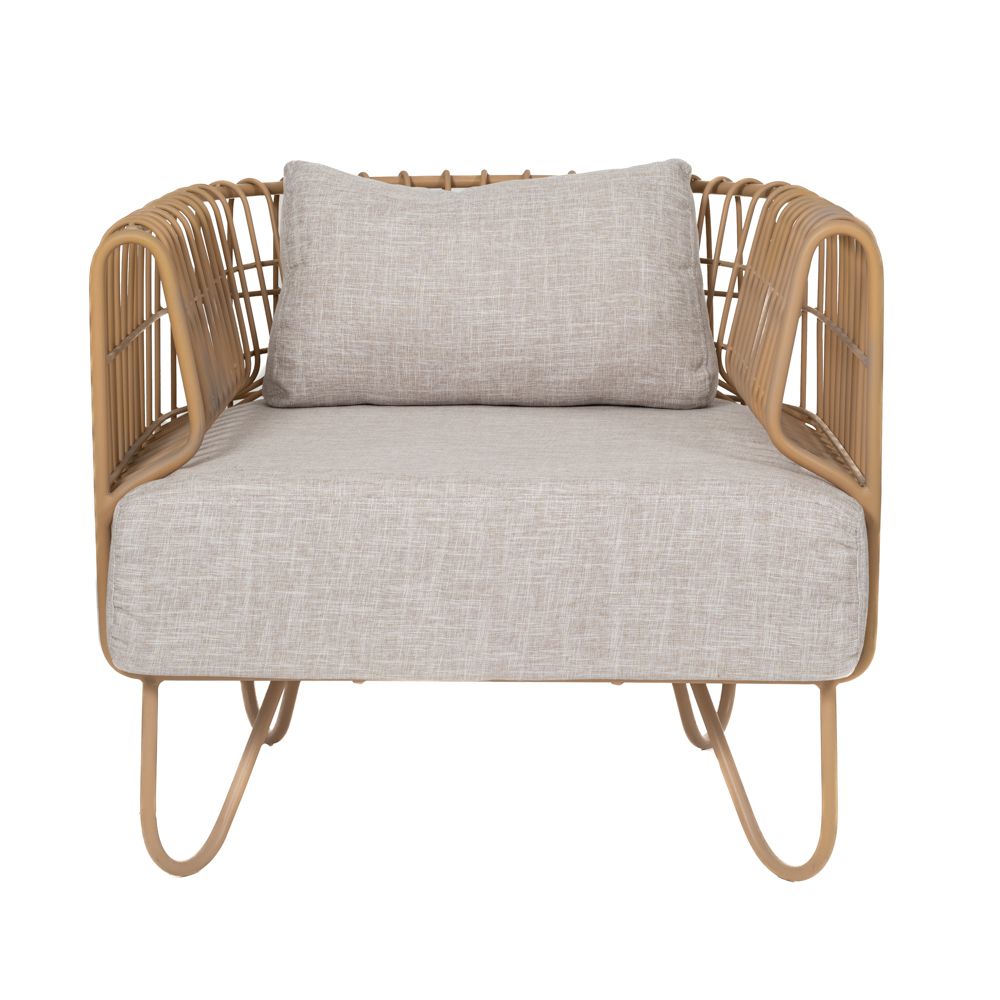 Πολυθρόνα από rattan σε μπεζ χρώμα με εκρού μαξιλάρια 76Χ66Χ65