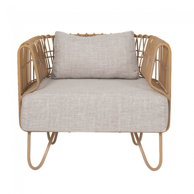 Πολυθρόνα από rattan σε μπεζ χρώμα με εκρού μαξιλάρια 76Χ66Χ65