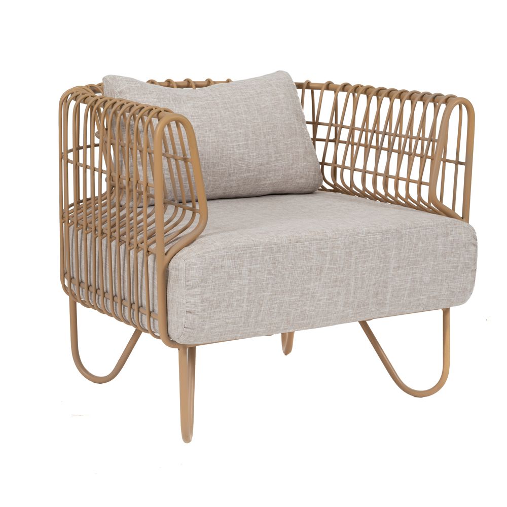Πολυθρόνα από rattan σε μπεζ χρώμα με εκρού μαξιλάρια 76Χ66Χ65