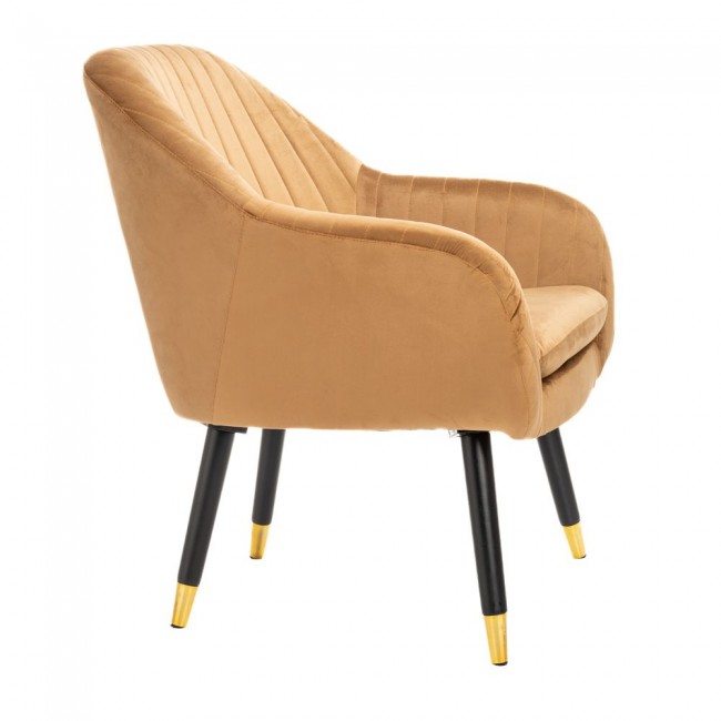 Πολυθρόνα από ύφασμα βελούδο/ξύλο σε χρώμα καφέ/μαύρο 65x73x83