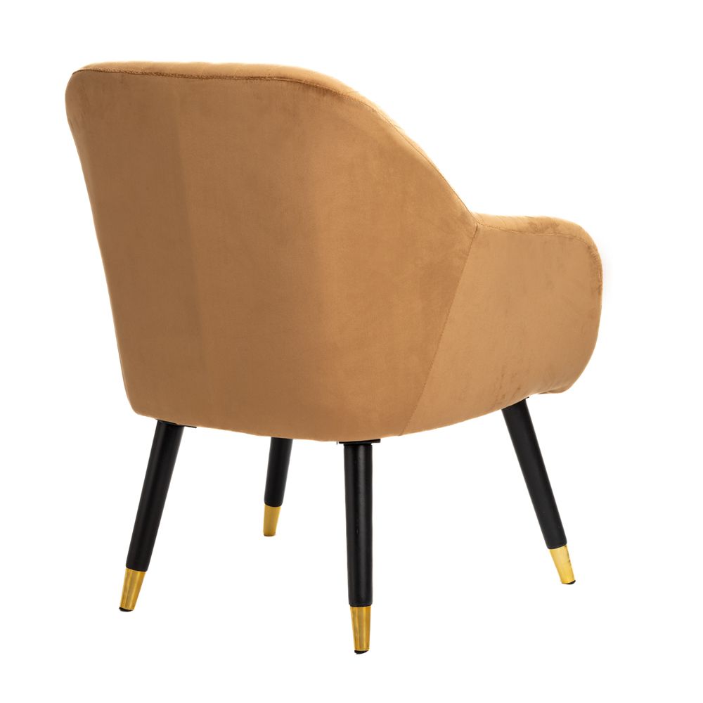 Πολυθρόνα από ύφασμα βελούδο/ξύλο σε χρώμα καφέ/μαύρο 65x73x83