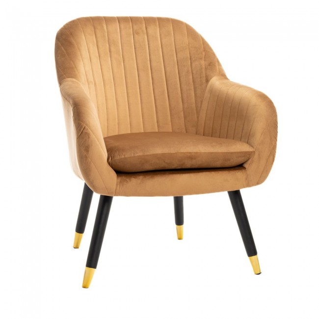 Πολυθρόνα από ύφασμα βελούδο/ξύλο σε χρώμα καφέ/μαύρο 65x73x83