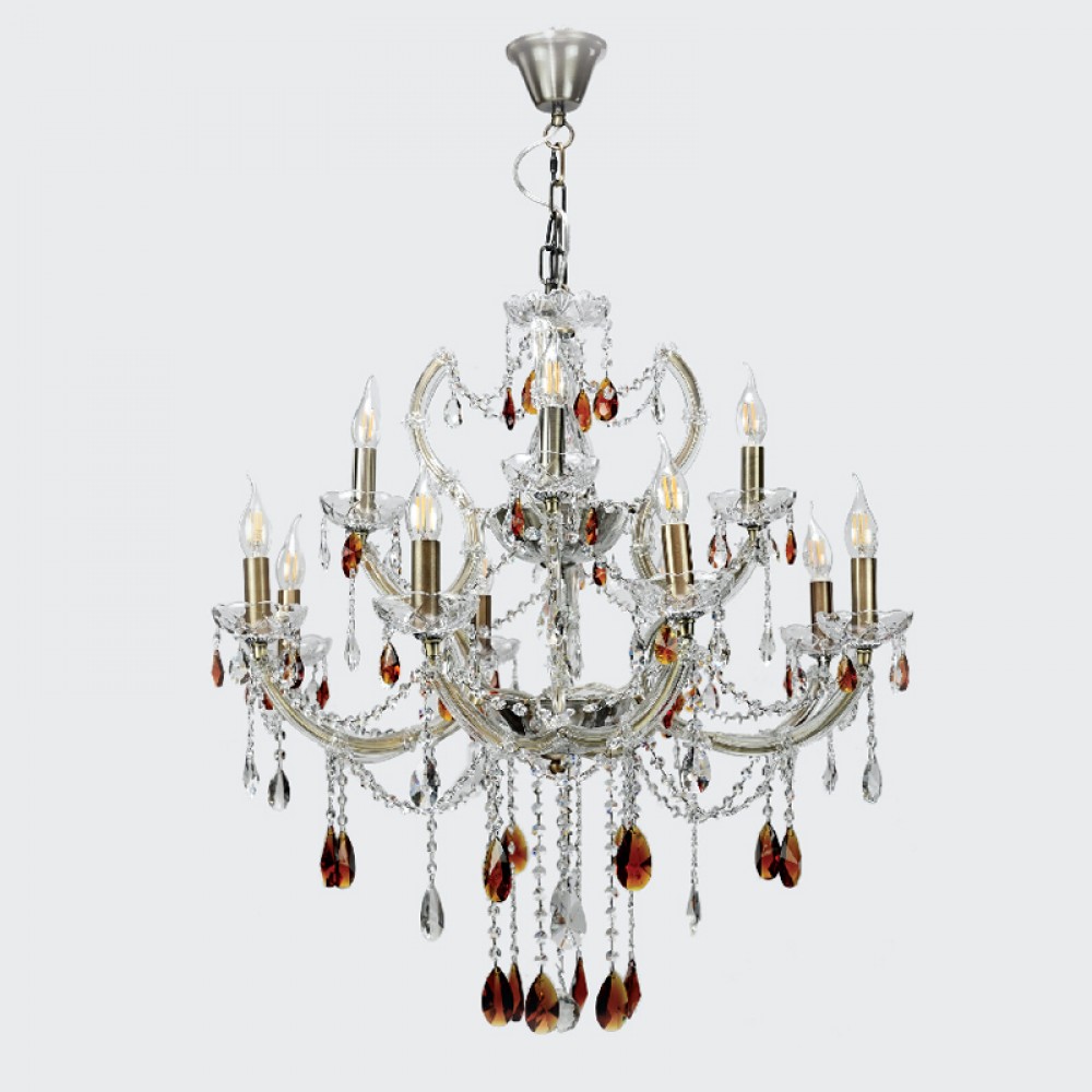 Πολυέλαιος από μέταλλο-κρύσταλλα σε οξυντέ-μελί χρώμα Ε14 Φ70x75