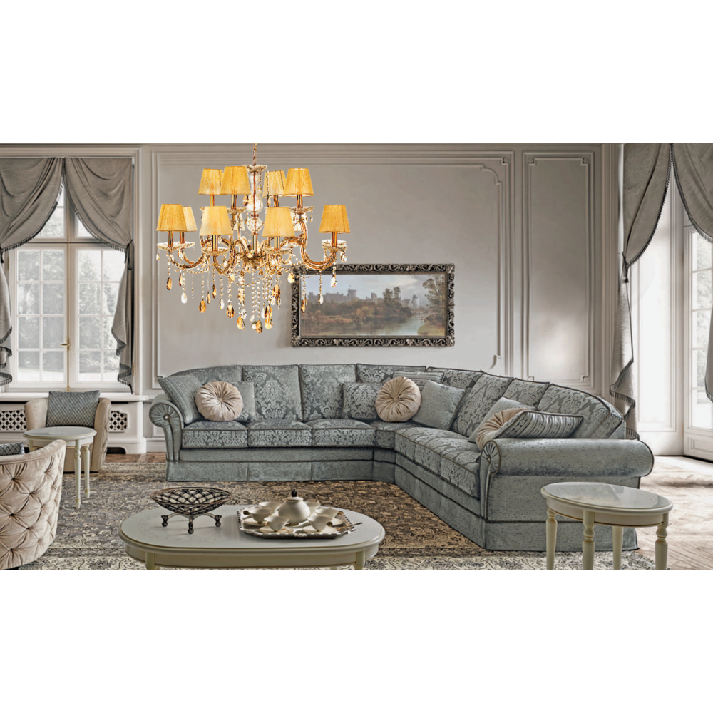 Πολυέλαιος από μέταλλο-κρύσταλλα σε χρυσό-μελί χρώμα Ε14 Φ90