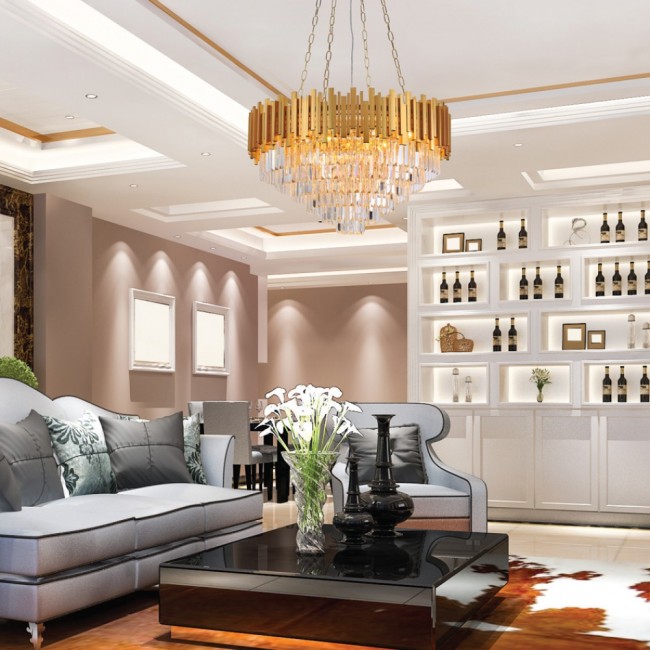 Πολυέλαιος από αλουμίνιο-κρύσταλλα σε χρυσό-διάφανο χρώμα Ε14 Φ90