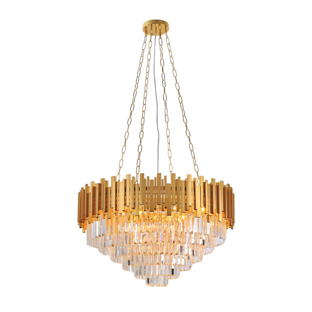 Πολυέλαιος από αλουμίνιο-κρύσταλλα σε χρυσό-διάφανο χρώμα Ε14 Φ90