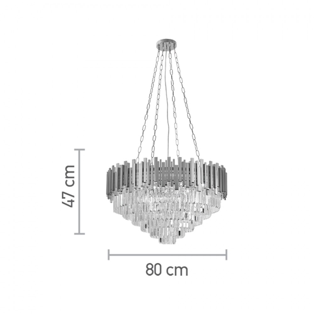 Πολυέλαιος από αλουμίνιο-κρύσταλλα σε χρυσό-διάφανο χρώμα Ε14 Φ90