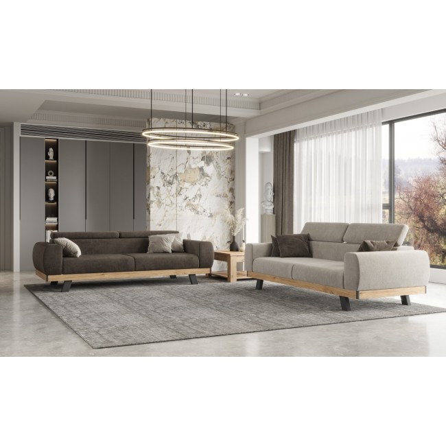 Καναπές τριθέσιος "NO3" από ύφασμα σε εκρού χρώμα 230x94x79