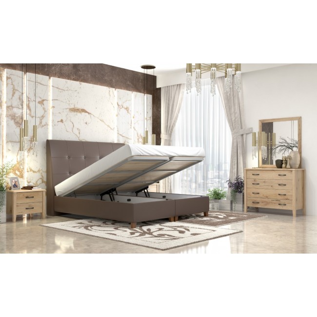 Σετ κρεβατοκάμαρας "ΝΟ60" από τεχνόδερμα σε καφέ/μελί χρώμα 160x200