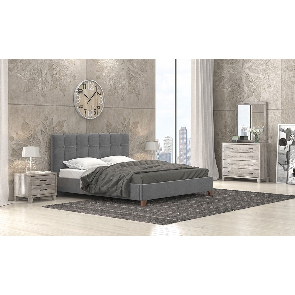 Σετ κρεβατοκάμαρας "ΝΟ62" 6τμχ από ύφασμα σε γκρι/σταχτί χρώμα 150x200