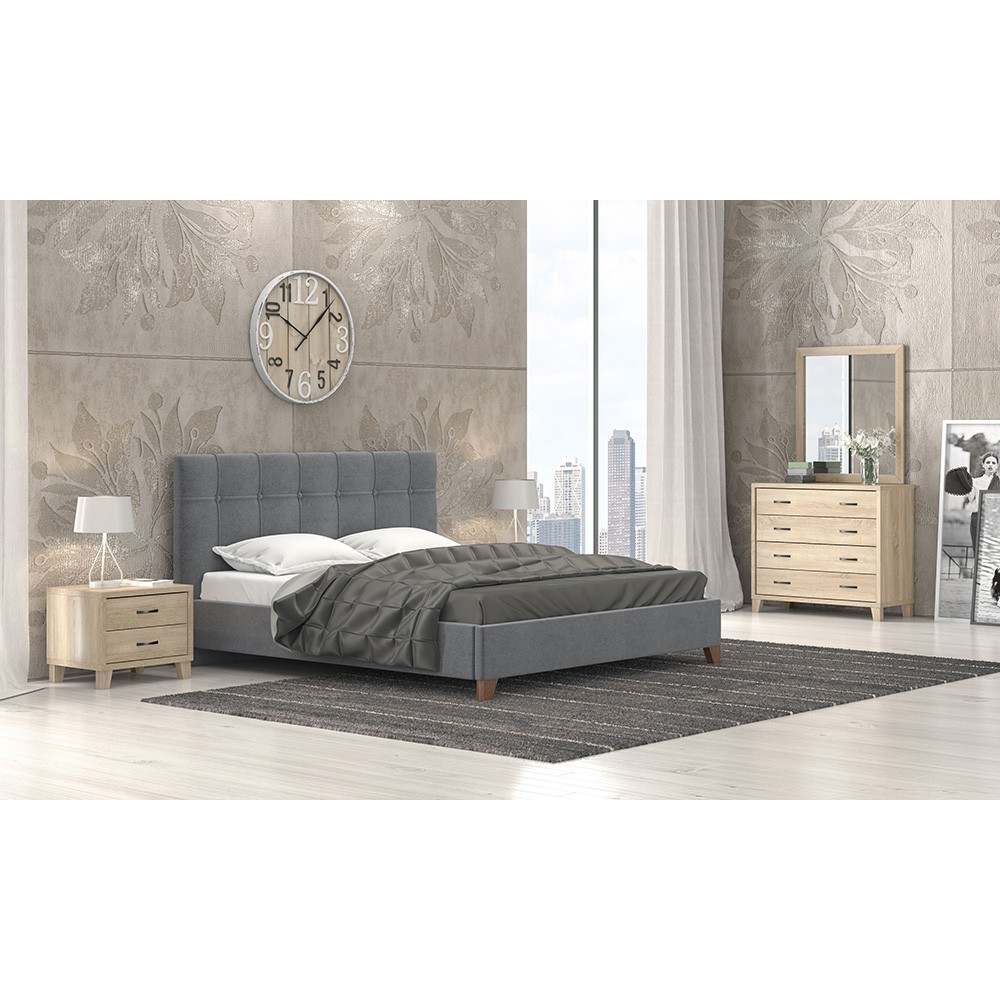 Σετ κρεβατοκάμαρας "ΝΟ62" 6τμχ από ύφασμα σε χρώμα γκρι/λάττε 160x200