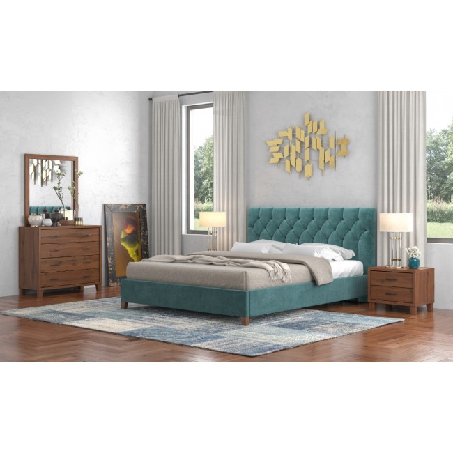 Σετ κρεβατοκάμαρας "ΝΟ63" 6τμχ από ύφασμα σε μπλε/καρυδί χρώμα 150x200