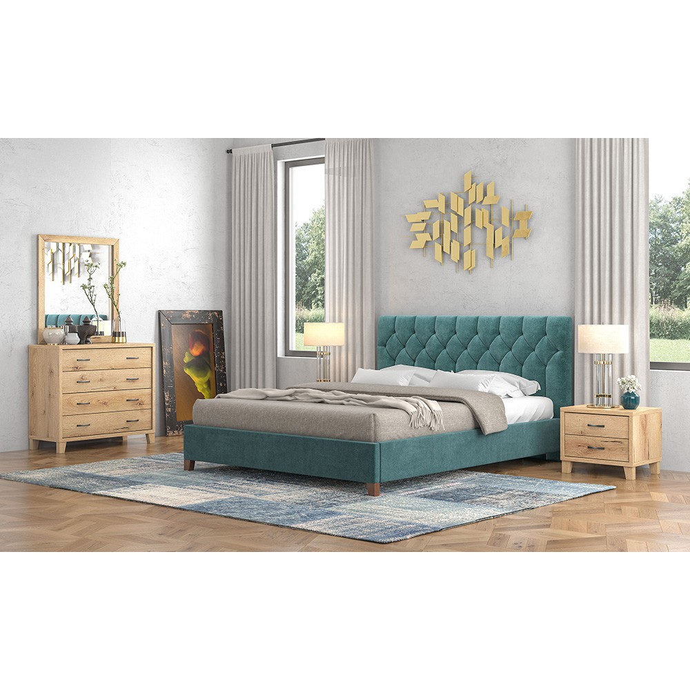 Σετ κρεβατοκάμαρας "ΝΟ63" 6τμχ από ύφασμα σε μπλε/μελί χρώμα 160x200