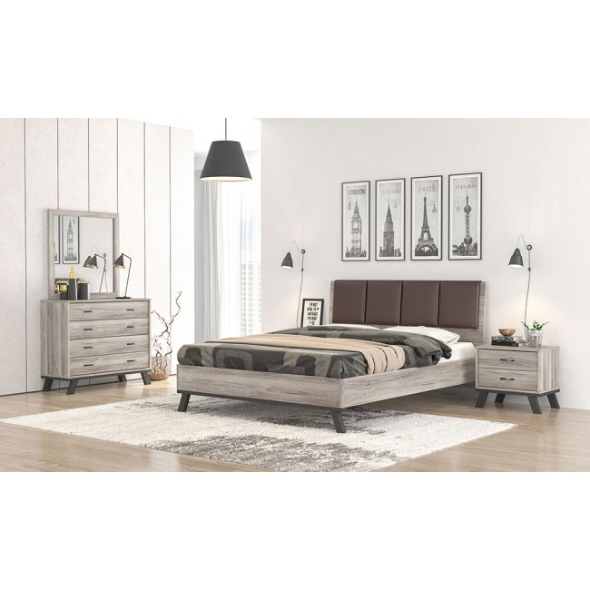 Σετ κρεβατοκάμαρας "ΝΟ69" 6τμχ από τεχνόδερμα σε καφέ/σταχτί χρώμα 160x200