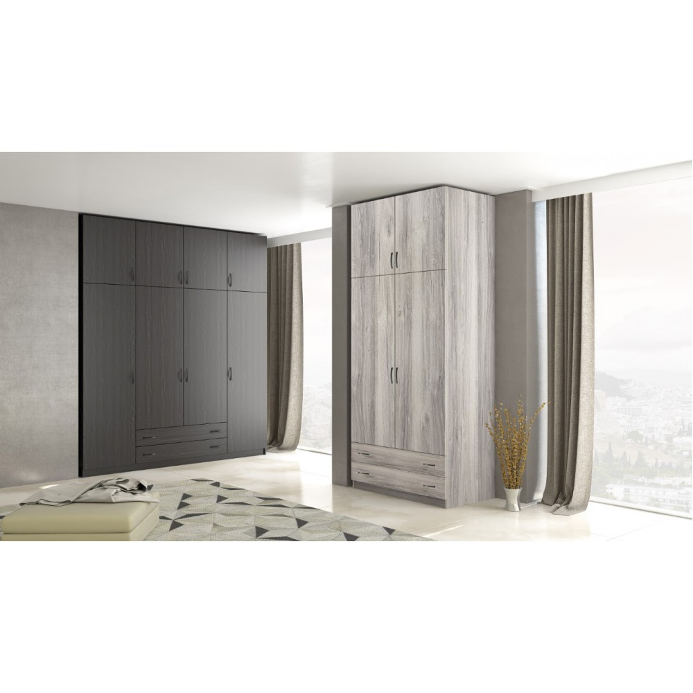 Ντουλάπα δίφυλλη με πατάρι σε σταχτί χρώμα 102x60x233