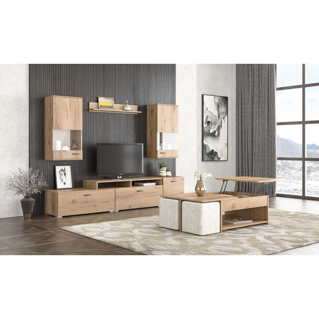 Σύνθεση σαλονιού "ΝΟ27" 6τμχ σε μελί χρώμα 45x30x93