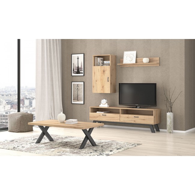 Σύνθεση σαλονιού "ΝΟ32" 3τμχ σε μελί χρώμα 150x44.5x52