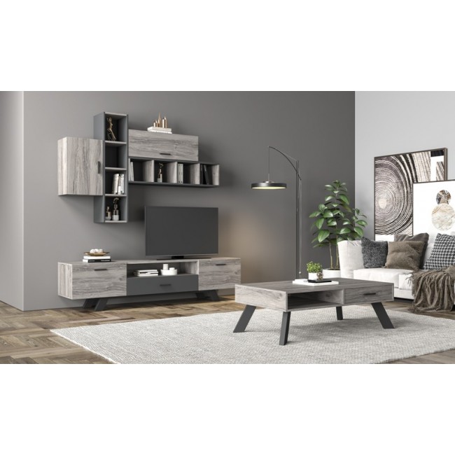 Σύνθεση σαλονιού "ΝΟ37" 5τμχ σε σταχτί χρώμα 210x44.5x50