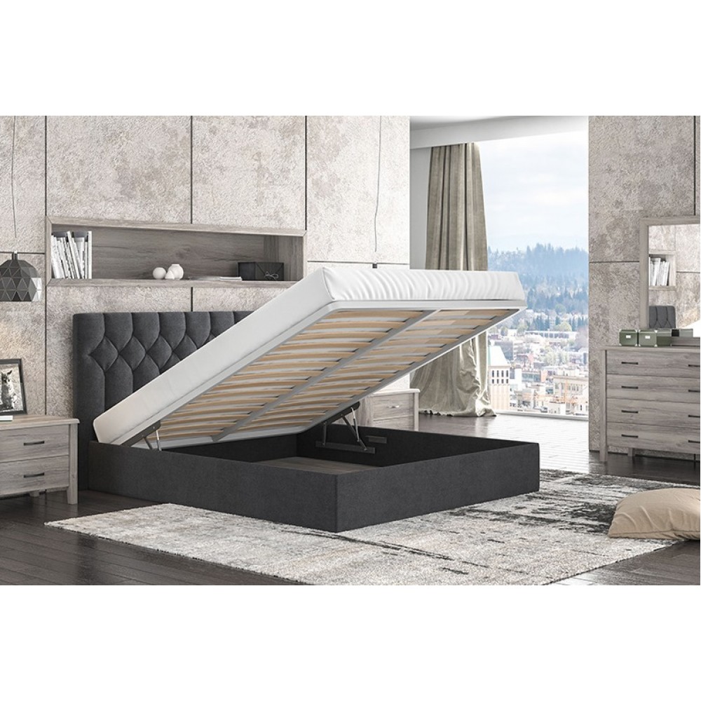 Κρεβάτι διπλό "ΝΟ63" με αποθηκευτικό χώρο από ύφασμα σε μαύρο χρώμα 160x200