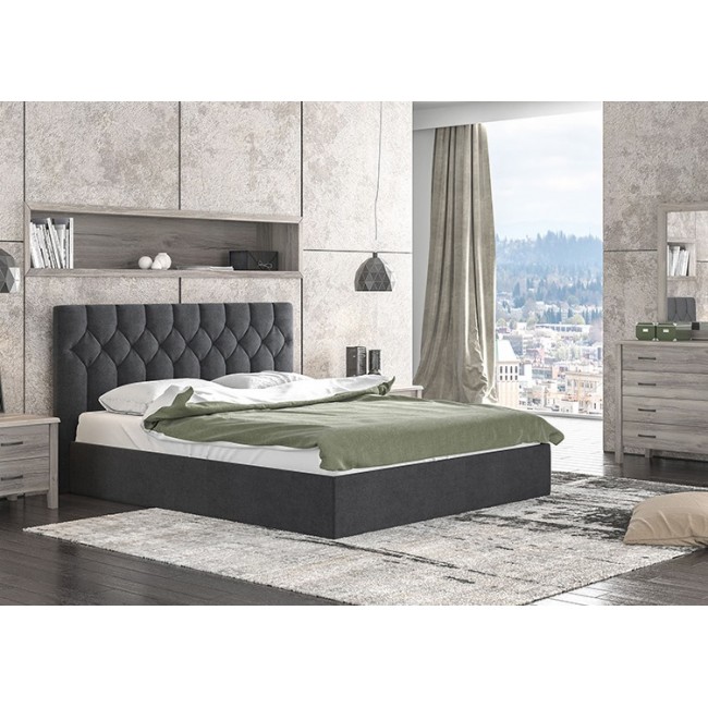 Κρεβάτι διπλό "ΝΟ63" με αποθηκευτικό χώρο από ύφασμα σε μαύρο χρώμα 160x200