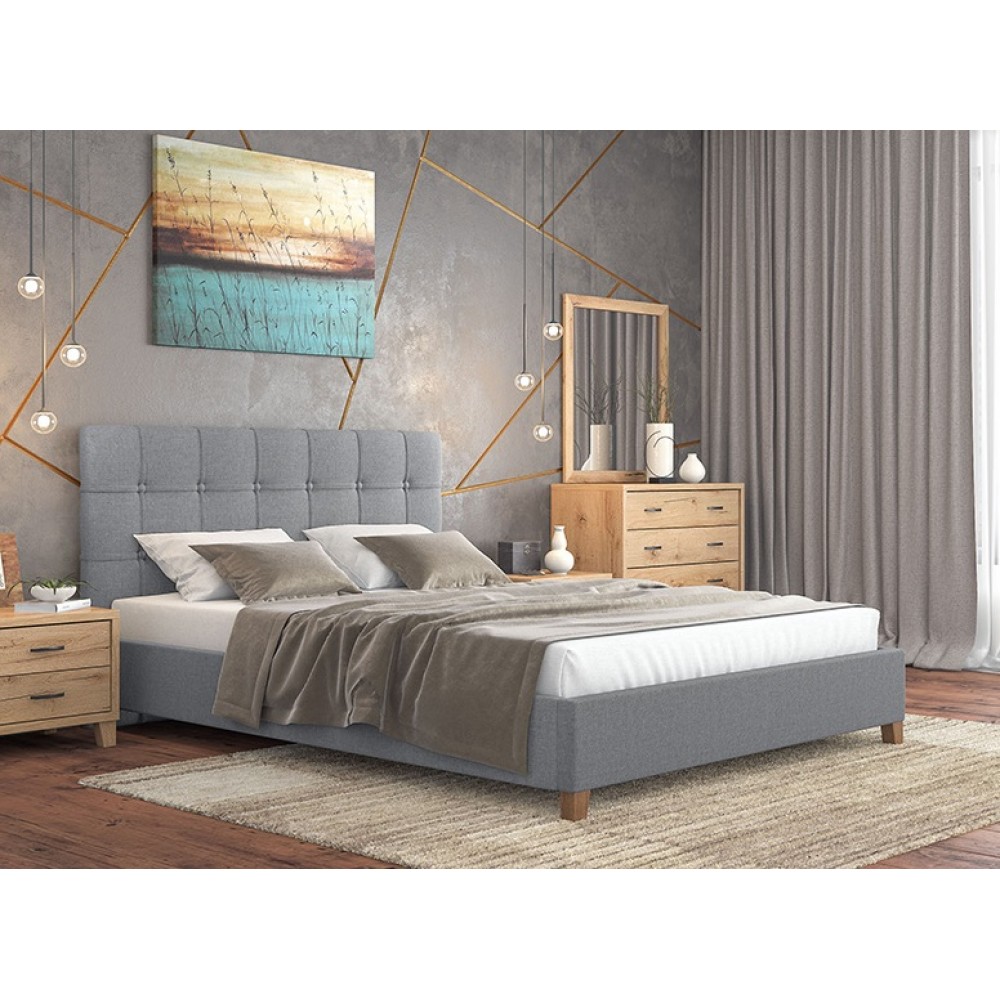 Κρεβάτι ημίδιπλο "ΝΟ64" από ύφασμα σε γκρι χρώμα 140x200