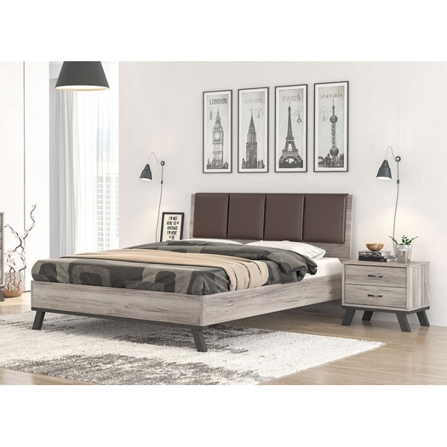 Κρεβάτι διπλό "ΝΟ69" σε σταχτί/καφέ χρώμα 160x200