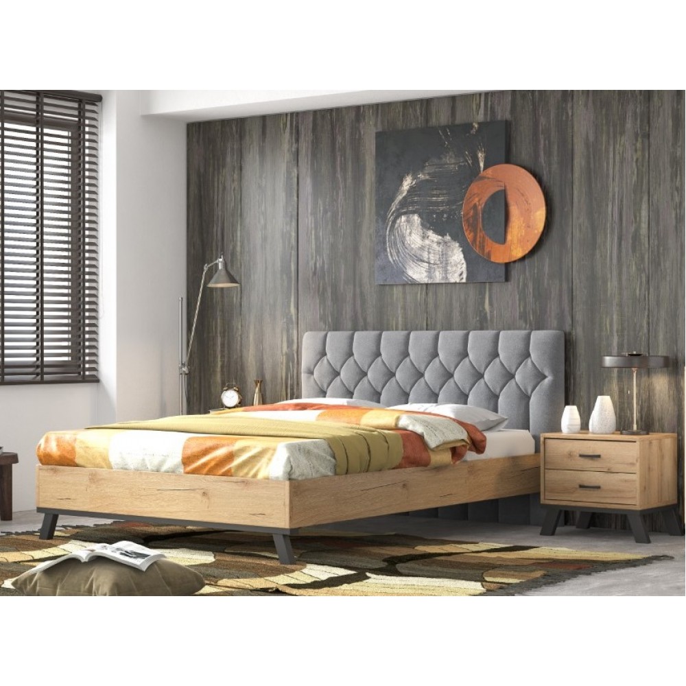 Κρεβάτι διπλό "ΝΟ76" σε μελί/γκρι χρώμα 150x200