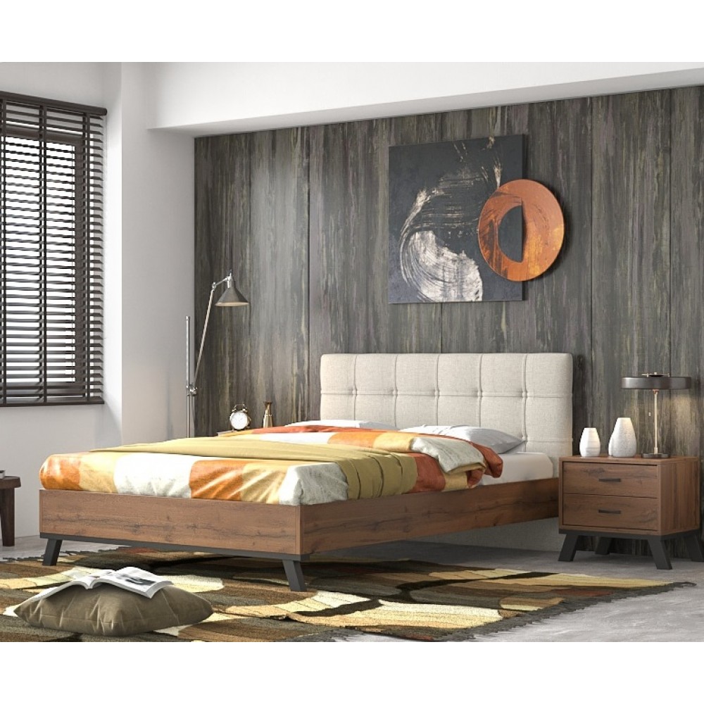 Κρεβάτι διπλό "ΝΟ77" σε καρυδί/εκρού χρώμα 150x200