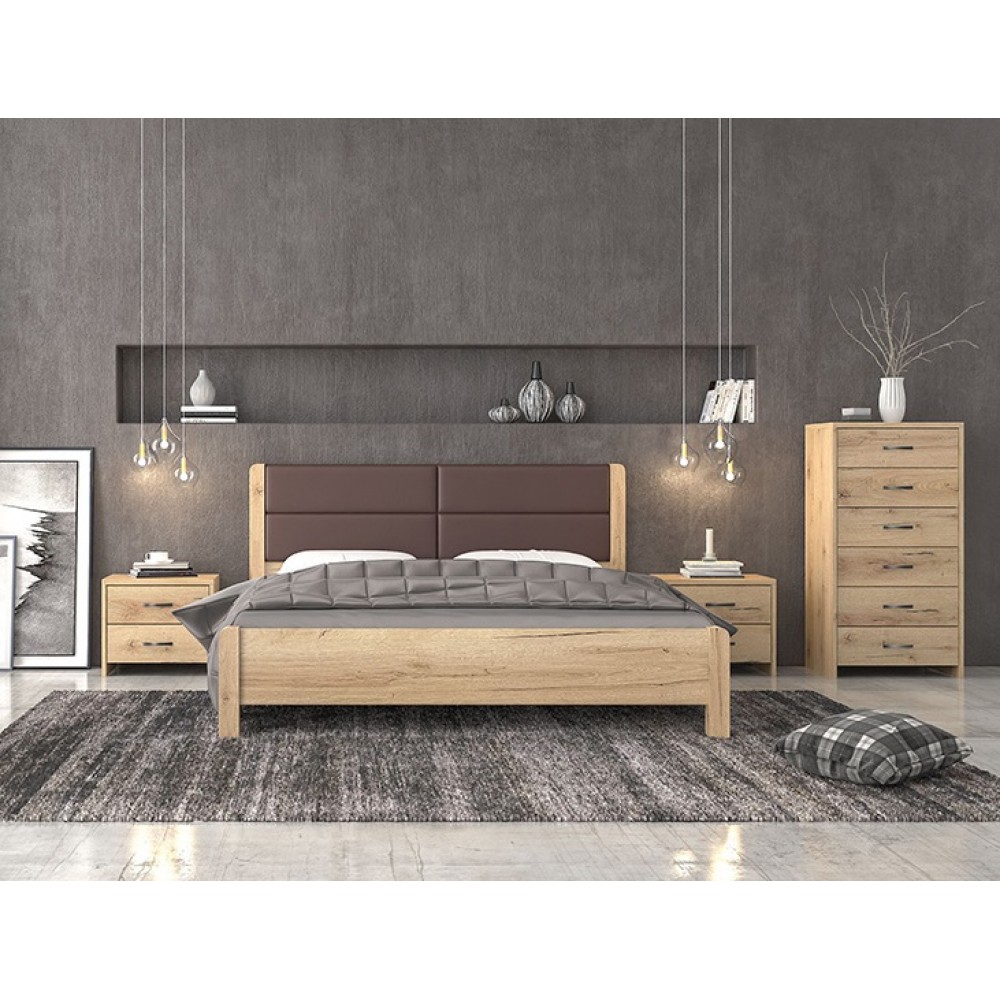 Κρεβάτι διπλό "ΝΟ45Δ" σε μελί/καφέ χρώμα 160x200