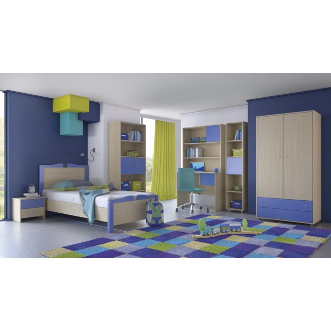 Σετ παιδικό δωμάτιο "ΝΟ3" 7τμχ σε λάττε/μπλε χρώμα 90x190