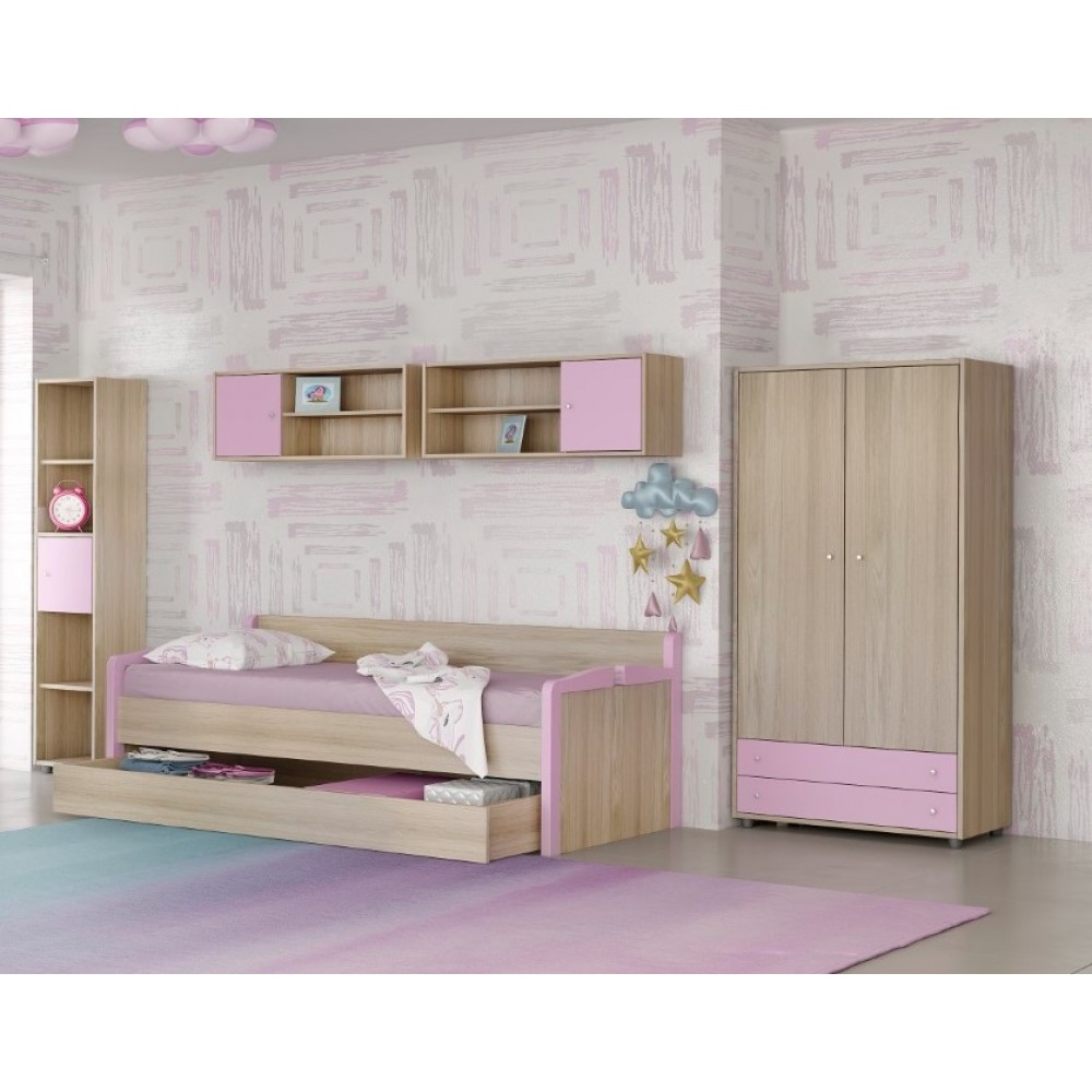 Ντουλάπα δίφυλλη σε λάττε/ροζ χρώμα 90x50x180