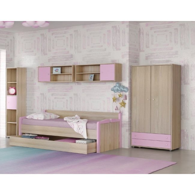 Ντουλάπα δίφυλλη σε λάττε/ροζ χρώμα 90x50x180