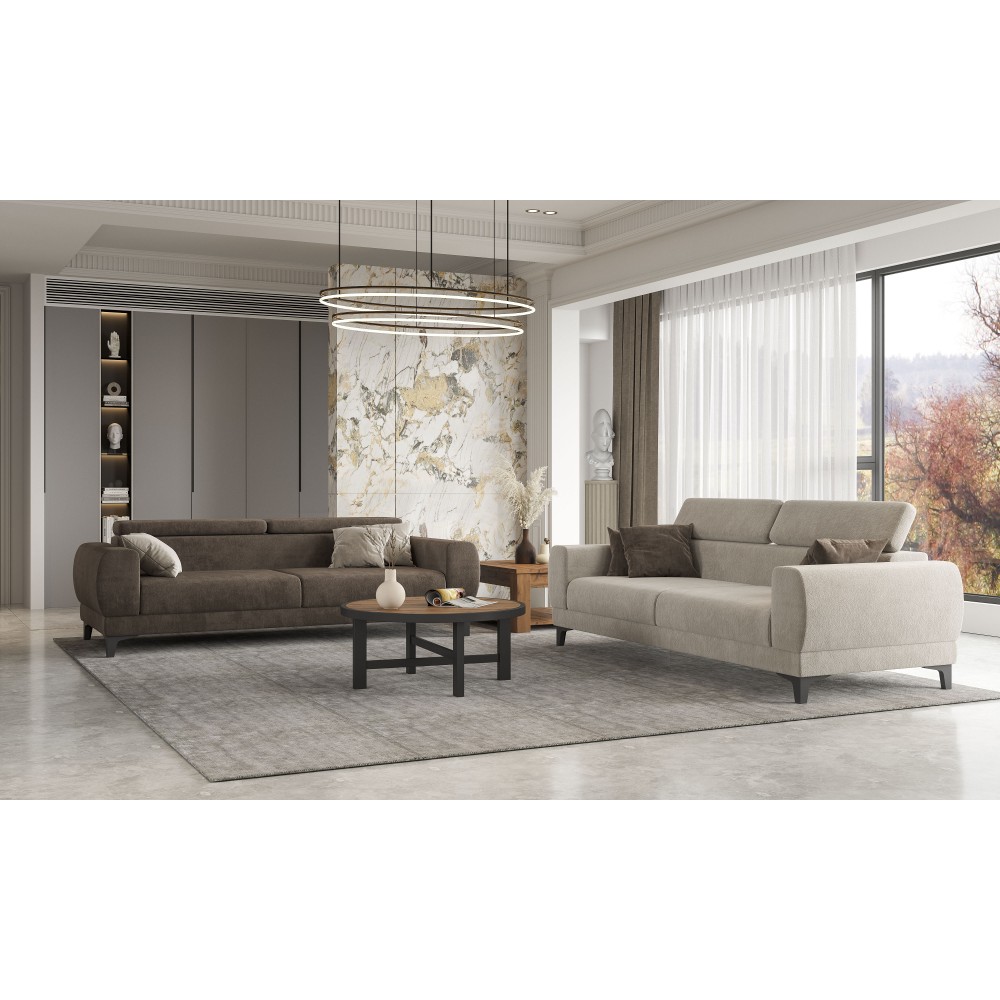 Καναπές διθέσιος "NO3" από ύφασμα σε εκρού χρώμα 190x95x76