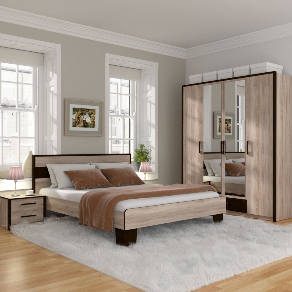 Ντουλάπα "SCARLET" τετράφυλλη σε χρώμα σονόμα-βέγγε 180x58x212