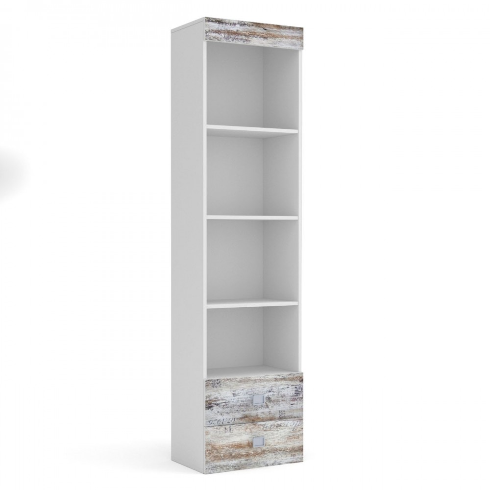 Βιβλιοθήκη "PUMP" σε χρώμα λευκό-λευκό αντικέ με επιγραφές 50x34x198