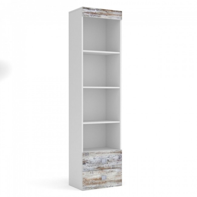 Βιβλιοθήκη "PUMP" σε χρώμα λευκό-λευκό αντικέ με επιγραφές 50x34x198