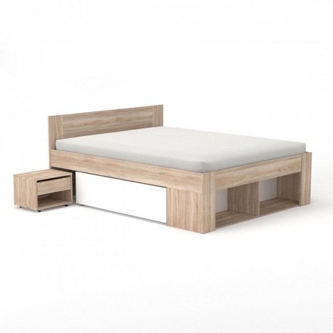 Κρεβάτι "RICO" με κομοδίνο και συρτάρια σε σονόμα-λευκό 166x205x86