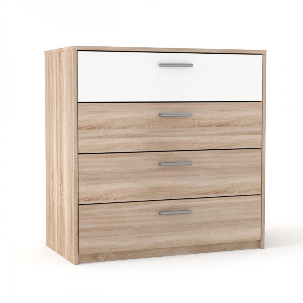 Συρταριέρα "RICO" σε χρώμα λευκό-σονόμα 90x45x91