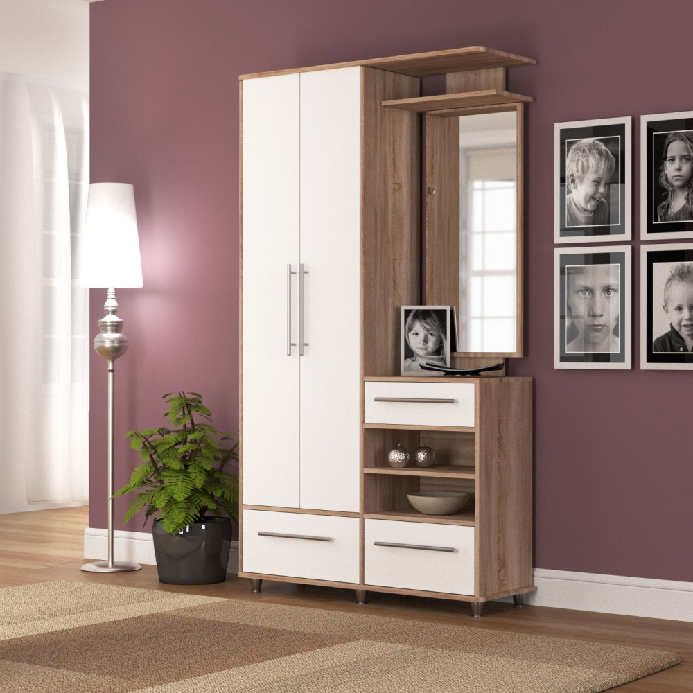 Σετ εισόδου "NIAG 580" σε χρώμα λευκό-σονόμα 113x37x198