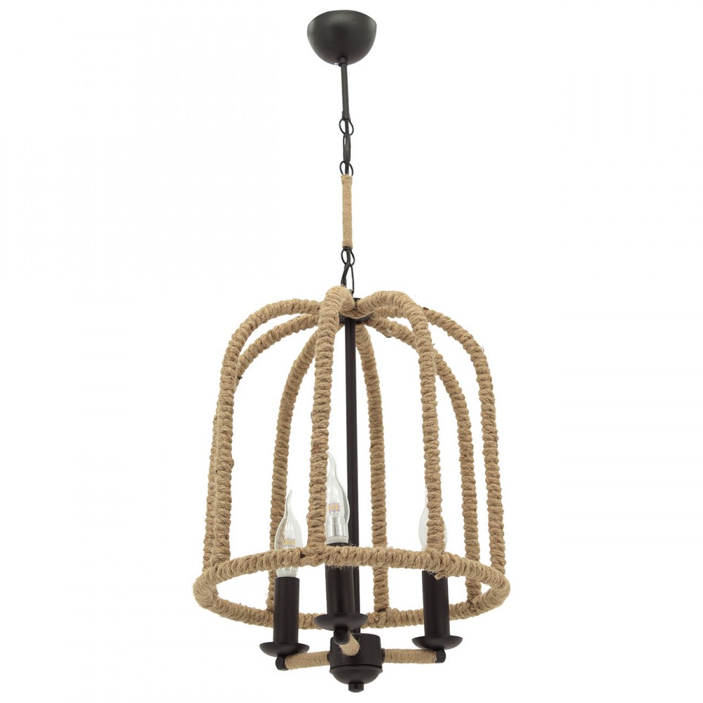 Φωτιστικό οροφής "INA 3" 3φωτο μεταλλικό με σχοινί σε μαύρο χρώμα 37x37x75