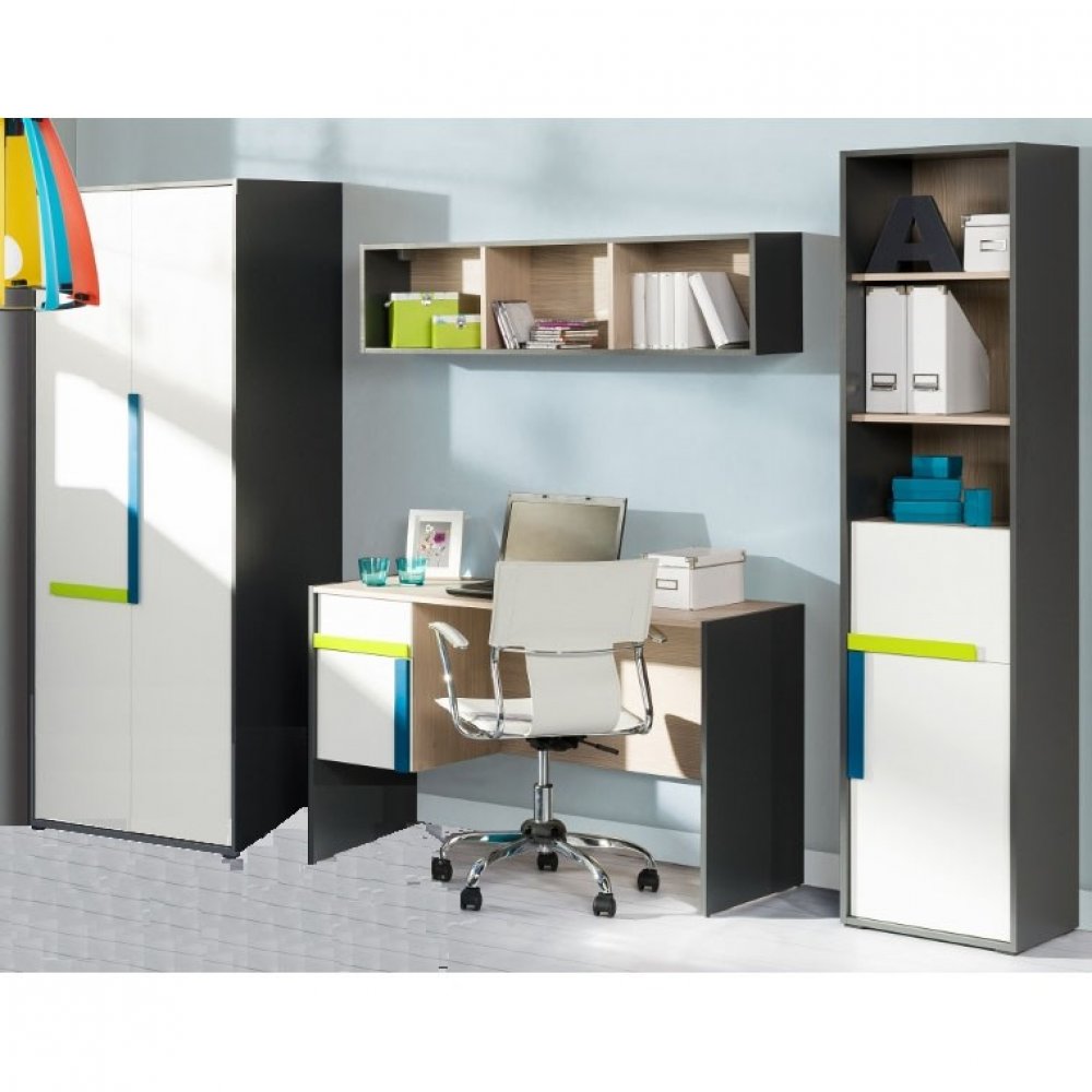 Σετ παιδικό δωμάτιο "ALEX" 4τμχ σε χρώμα λευκό-γραφίτη-σονόμα 252x60x197