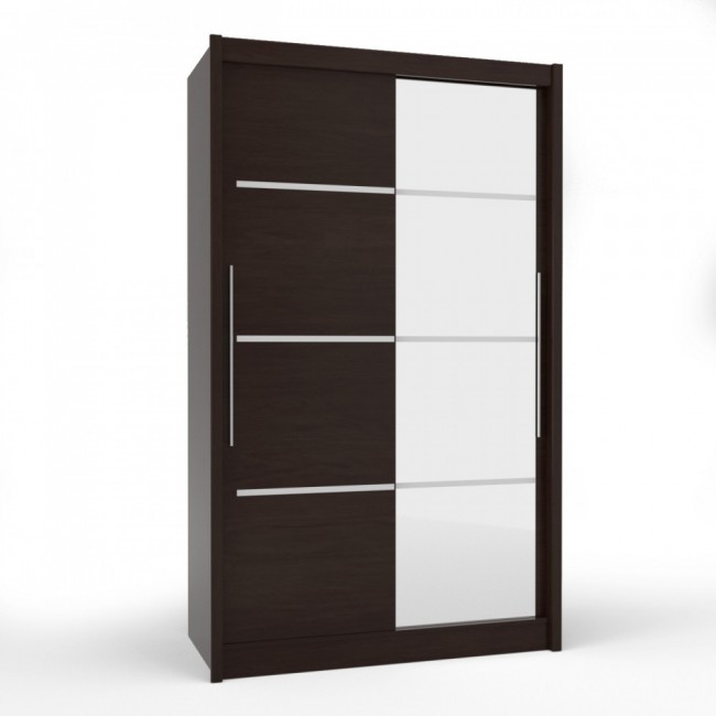 Ντουλάπα "ILONA" δίφυλλη με συρόμενες πόρτες και καθρέφτη σε χρώμα βέγγε (σοκολά) 130x61x215