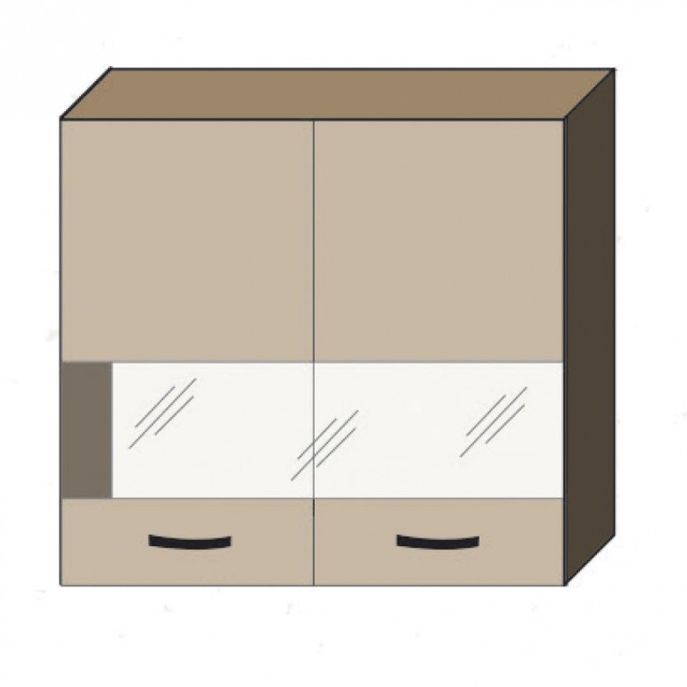 Πάνω ντουλάπι κουζίνας "ALINA" με τζάμι σε χρώμα σονόμα-μόκα 80x30,5x71,8