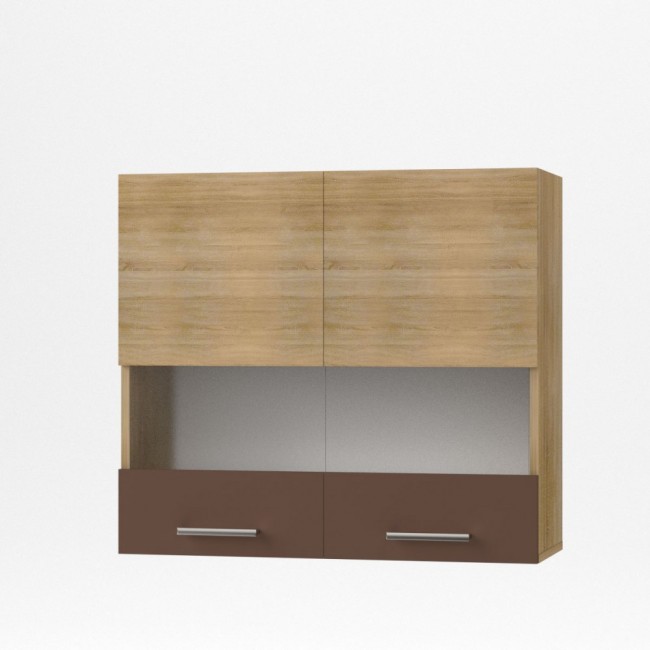 Πάνω ντουλάπι κουζίνας "ALINA" με τζάμι σε χρώμα σονόμα-μόκα 80x30,5x71,8